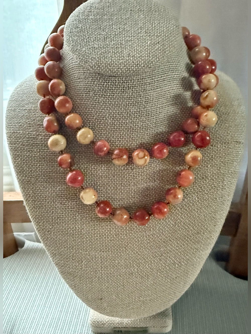 Apple Sponge Coral Genuine Beads Vintage single strand Necklace ~34 inches